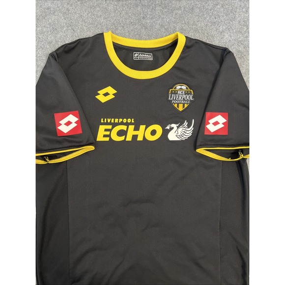 Liverpool Ace Football Shirt Jersey Echo Sponsor Lotto‎ Men's Large Black Yellow - Picture 5 of 8
